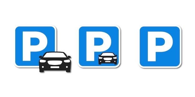 Vector icono de estacionamiento de automóviles puntero de estacionamiento del mapa conjunto de señales de estacionamiento y tráfico aisladas sobre fondo transparente signo azul ilustración vectorial 10 eps