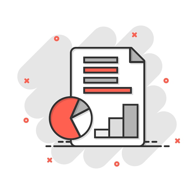 Icono de estado financiero en estilo cómico Ilustración de vector de dibujos animados de documento sobre fondo blanco aislado Informe concepto de negocio de efecto de salpicadura