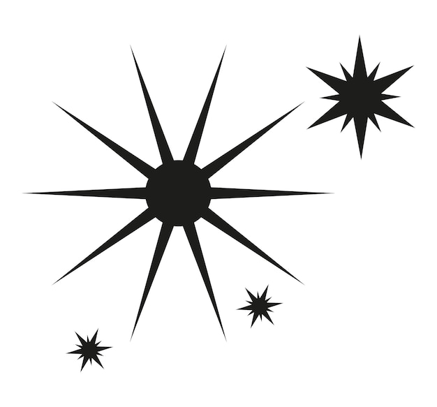 Icono de estallido de estrellas negro con acentos brillantes ilustración vectorial