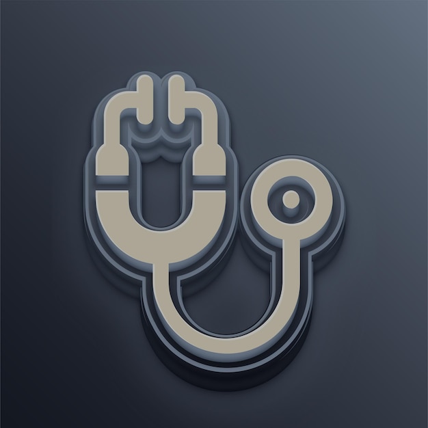 Icono de estetoscopio 3D de tono de cemento con fondo gris editable