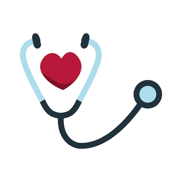 Icono de estetoscopio con forma de corazón Concepto de atención médica y medicina Equipo de audición de latidos cardíacos Instrumento médico para el diagnóstico del paciente y verificación del pulso Logotipo cardiológico vectorial