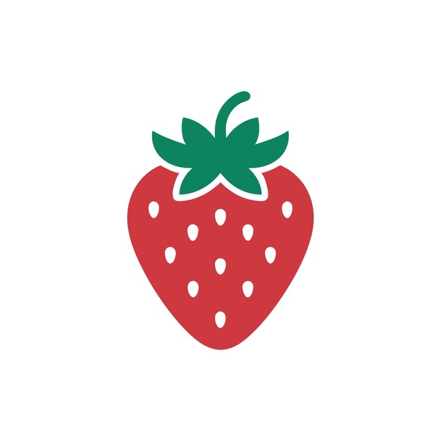 Icono estilizado de fresa fresa roja con hojas verdes sobre un fondo transparente