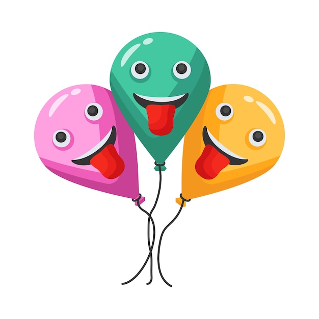 Un icono de estilo 3D bien diseñado de un grupo de globos emoji divertidos