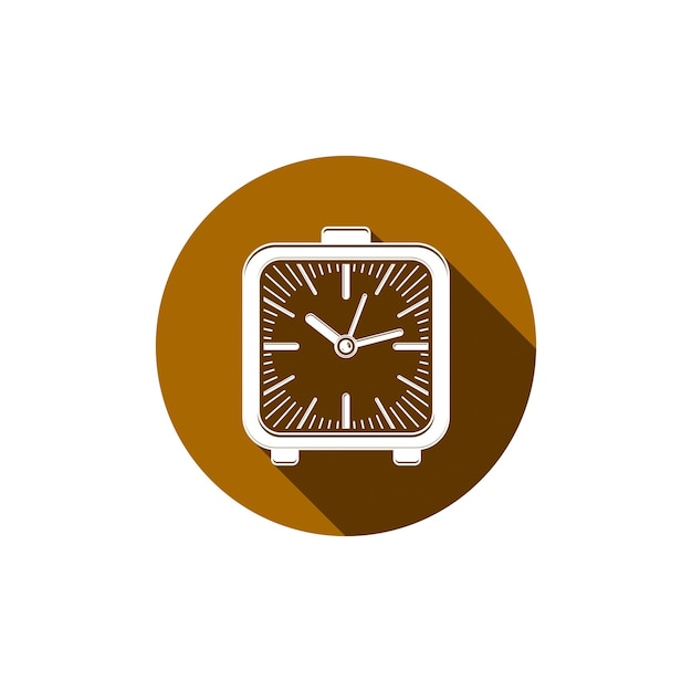 Icono de estilo conceptual de tiempo, reloj de escritorio simple colocado en un círculo. Se puede utilizar en publicidad y como elemento web.