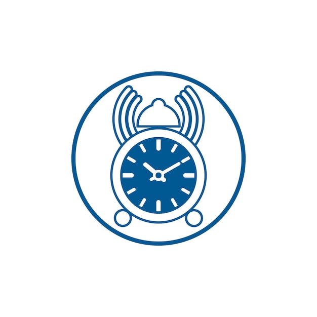 Icono de estilo conceptual de tiempo, reloj de escritorio simple colocado en un círculo. Se puede utilizar en publicidad y como elemento web.