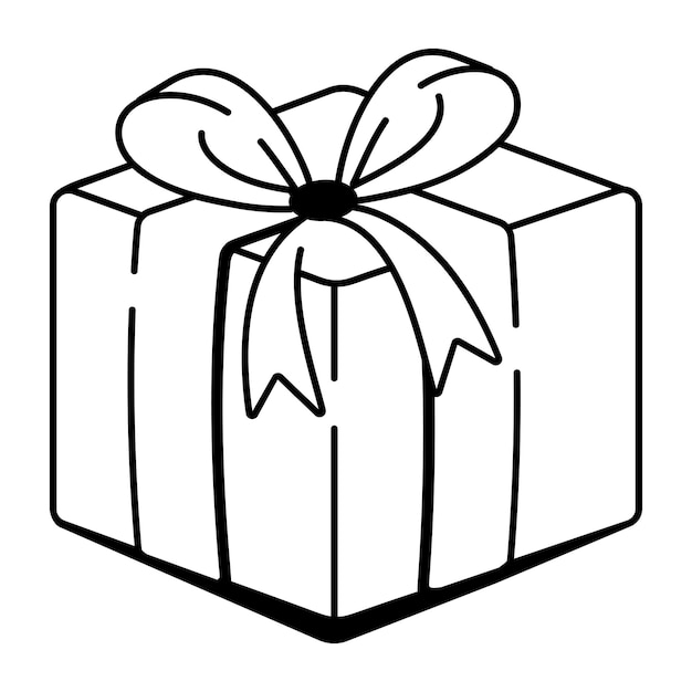 Un icono de estilo dibujado a mano de una caja de regalos