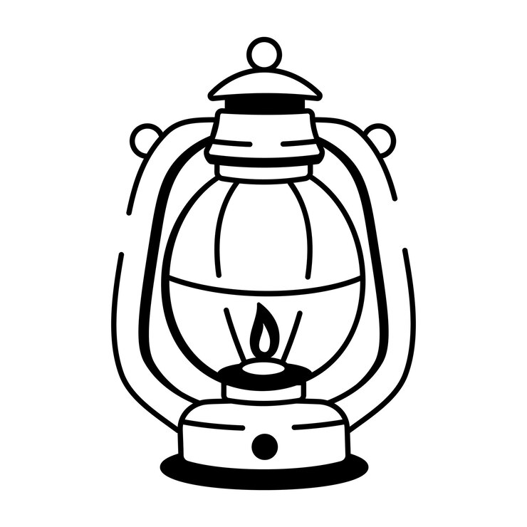 Vector un icono de estilo dibujado a mano de una linterna de otoño ilustración detallada en blanco y negro de una lámpara de aceite