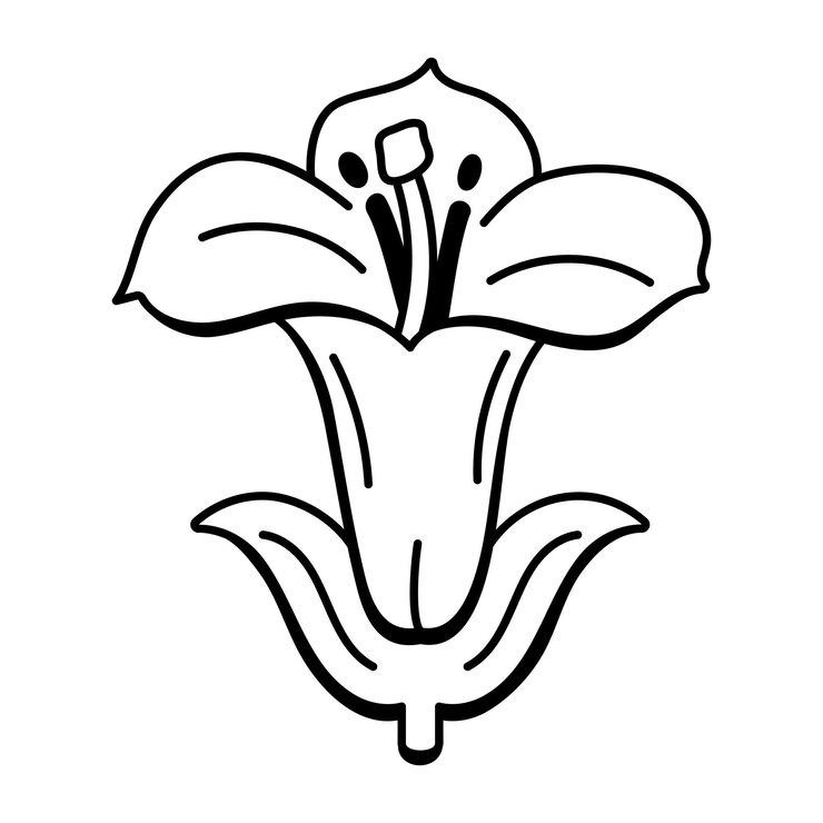 Vector un icono de estilo doodle que muestra el diagrama del sistema reproductivo de la flor