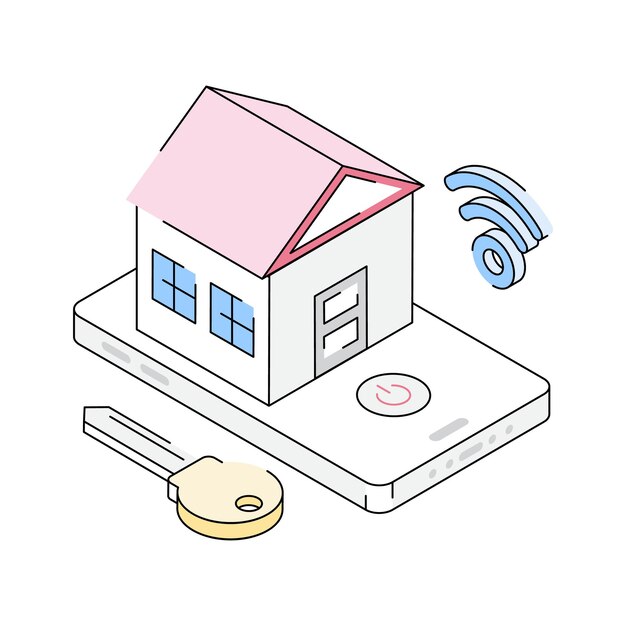 Un icono de estilo isométrico moderno de la aplicación de propiedad