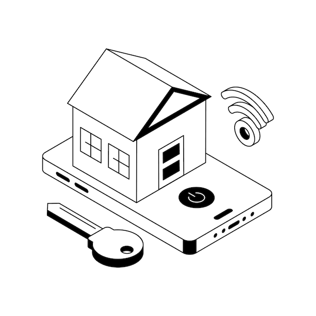 Un icono de estilo isométrico moderno de la aplicación de propiedad