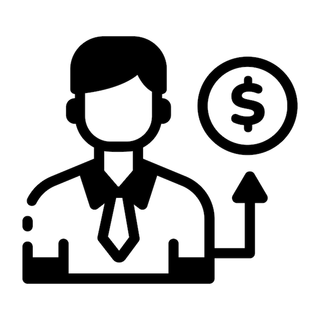 Un icono de estilo lineal de un inversor de negocios con una moneda