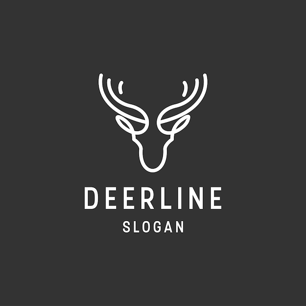 Icono de estilo lineal del logotipo de ciervo en el fondo negro
