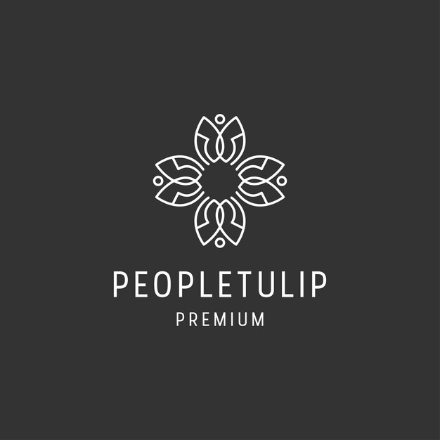 Icono de estilo lineal del logotipo de People Tulip en fondo negro