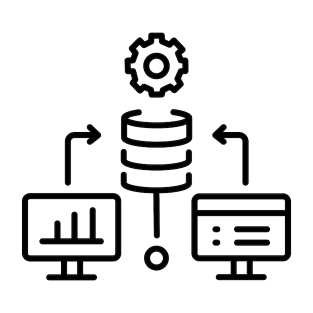 Un icono de estilo lineal del proceso de manejo de datos