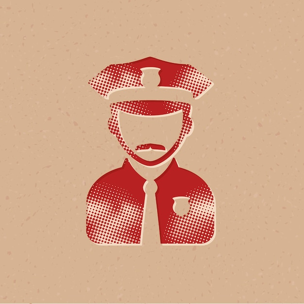 Icono de estilo de medios tonos de avatar de policía con ilustración de vector de fondo grunge