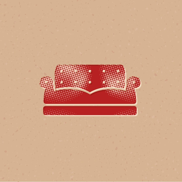 Icono de estilo de medios tonos de sofá con ilustración de vector de fondo grunge