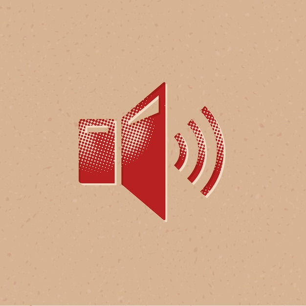 Icono de estilo de medios tonos de volumen de audio con ilustración de vector de fondo grunge