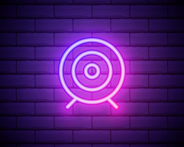 Icono de estilo de neón de objetivo Vector de contorno de línea delgada simple de iconos de fitness para el sitio web de ui y ux o aplicación móvil aislado en la pared de ladrillo