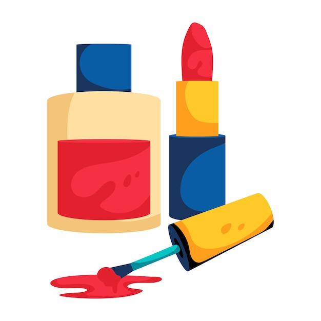 Icono del estilo plano de moda de los productos de maquillaje