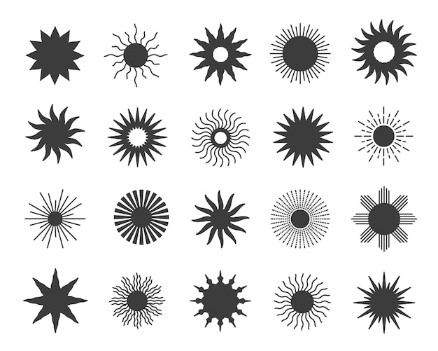 El icono de estilo plano negro del sol