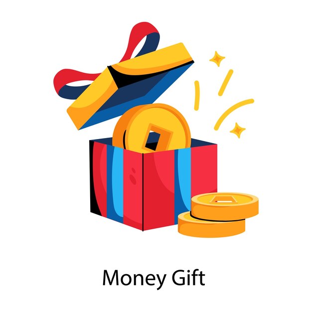 Un ícono de estilo plano de regalo de dinero
