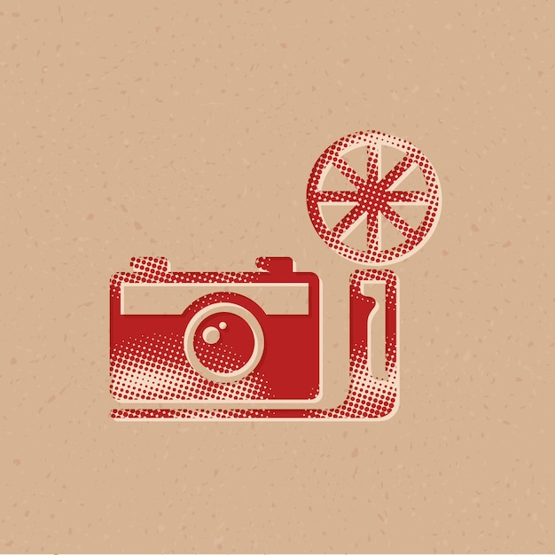 Icono de estilo de semitono de cámara vintage con ilustración de vector de fondo grunge