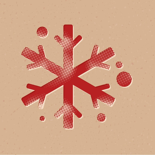 Icono de estilo de semitono de copos de nieve con ilustración de vector de fondo grunge