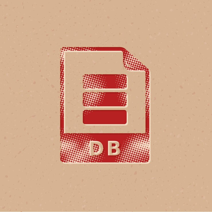 Vector icono de estilo de semitono de formato de archivo db con ilustración de vector de fondo grunge