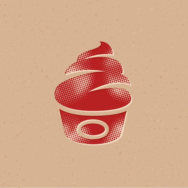 Icono de estilo de semitono de helado con ilustración de vector de fondo grunge
