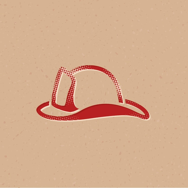 Icono de estilo de semitono de sombrero de bombero con ilustración de vector de fondo grunge