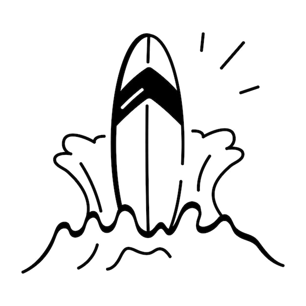 Un icono de estilo sketchy de la tabla de surf