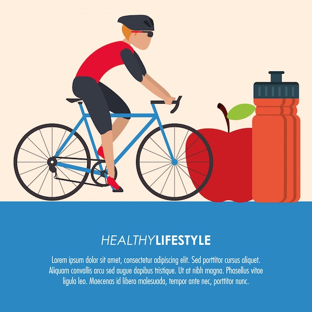 Icono de estilo de vida saludable de dibujos animados masculino de carreras de bicicletas
