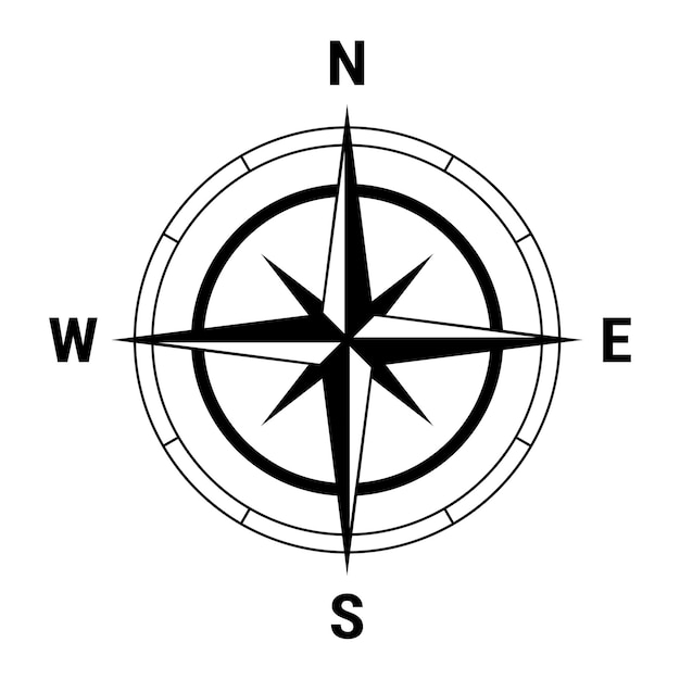 Icono de la estrella de la brújula con subtítulos aislados en blanco