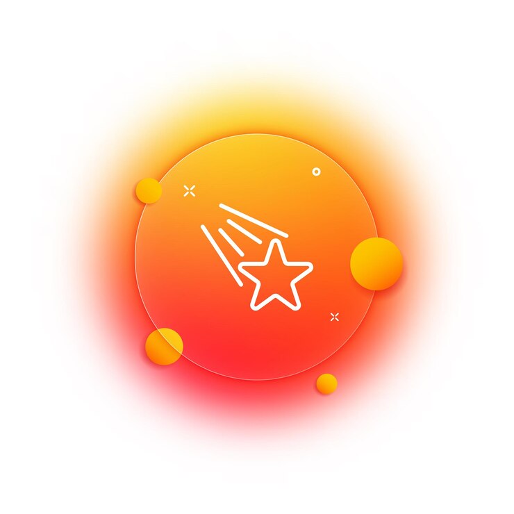 Vector ícono de estrella cielo estrellado estrella fugaz pide un deseo favoritos ícono de planeta botón de desenfoque degradado con morfismo de vidrio diseño de vidrio transparente