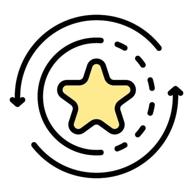 Icono de estrella en el círculo y flechas Estrella de contorno en el círcolo y flechas Icono vectorial de color plano aislado
