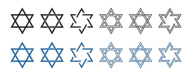 Icono de estrella de David Ilustración vectorial sobre fondo blanco Conjunto de estrellas de david Concepto judío Colección de estrellas de seis puntas azules y negras 10 eps