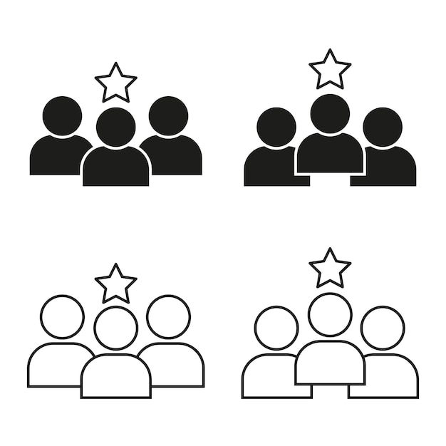 Ícono de estrella de equipo Signo de grupo de liderazgo Forma de calificación de la gente Concepto de éxito vectorial