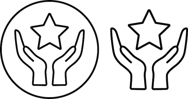 El icono de la estrella está en sus manos una persona insignia de honor calidad del servicio calificación del cliente