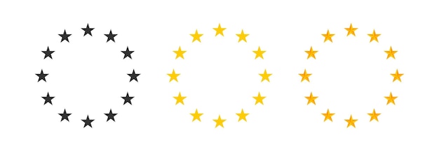 Icono de estrella europea Símbolo de la bandera de Europa Signos del círculo de la UE Símbolos de la eurozona Iconos de la unión de Europa Color amarillo negro Signo vectorial