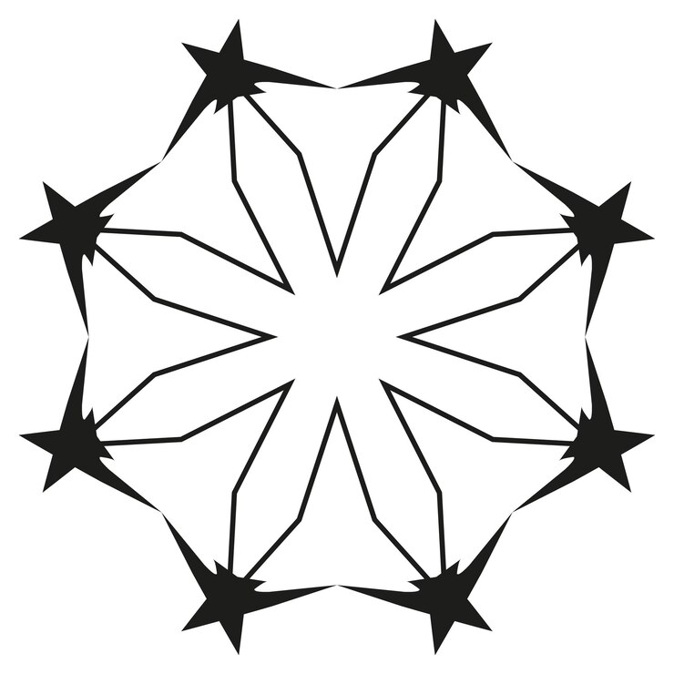 Vector icono de estrella giratoria emblema radial puntiagudo patrón de flecha circular forma dinámica vectorial