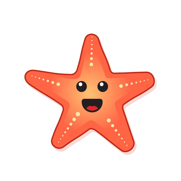 Icono de estrella de mar sonriente lindo en estilo plano Ilustración vectorial de estrellas de mar en un fondo aislado Concepto de negocio de signos de animales marinos