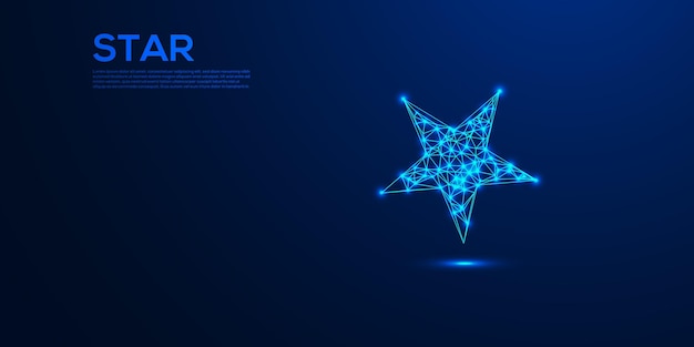 Ícono de estrella poli baja en fondo de gradiente azul oscuro símbolo geométrico minimalista y estrella moderna para arte digital modelado 3D UIUX y gráficos futuristas