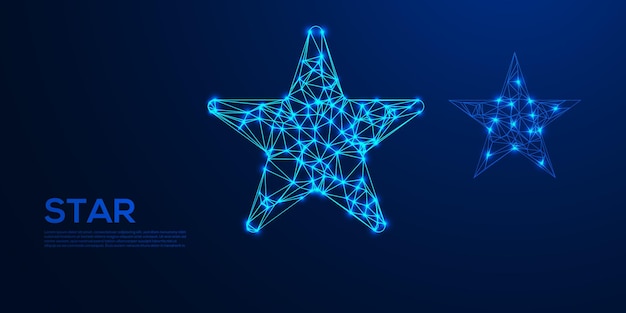 Ícono de estrella poli baja en fondo de gradiente azul oscuro símbolo geométrico minimalista y estrella moderna para arte digital modelado 3D UIUX y gráficos futuristas