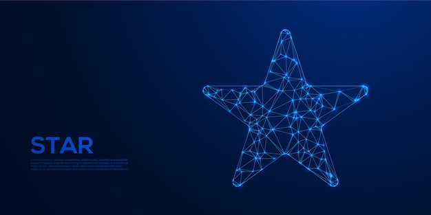 Ícono de estrella poli baja en fondo de gradiente azul oscuro símbolo geométrico minimalista y estrella moderna para arte digital modelado 3D UIUX y gráficos futuristas