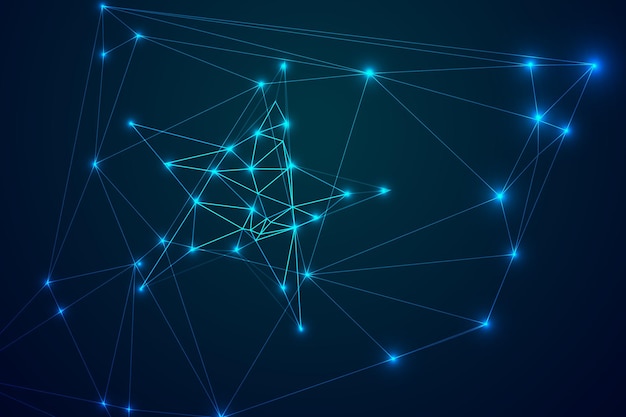 Ícono de estrella poli baja en fondo de gradiente azul oscuro símbolo geométrico minimalista y estrella moderna para arte digital modelado 3D UIUX y gráficos futuristas