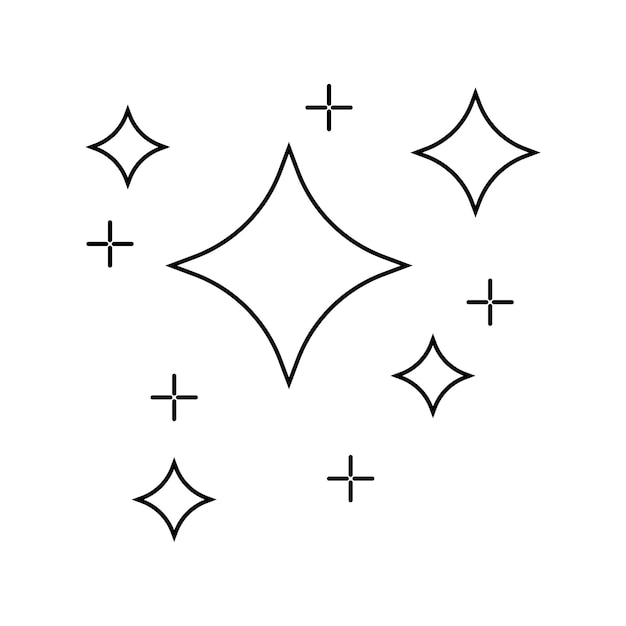 El icono de las estrellas brillantes y brillantes en el contorno El icono del brillo El ícono de la estrella limpia El relámpago de la estrella brillante