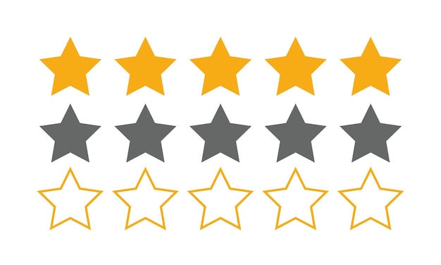 Ícono de estrellas de calificación establecido en esquema de colores amarillo, gris y blanco