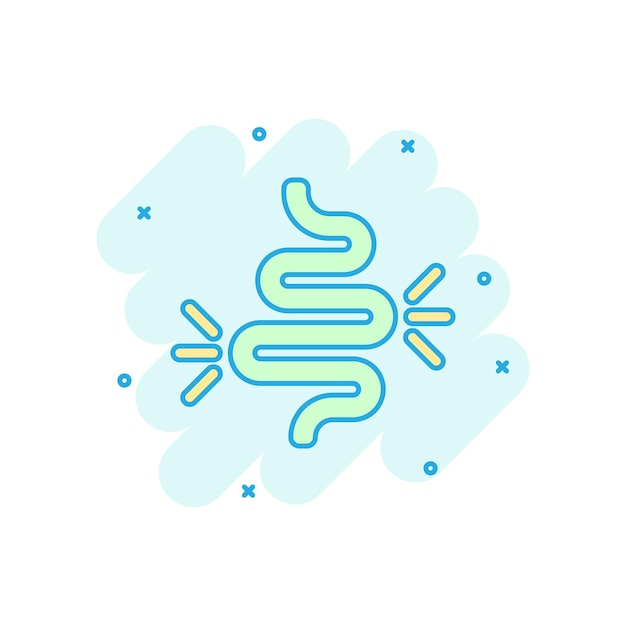 Icono del estreñimiento intestinal en estilo cómico Ilustración de dibujos animados vectoriales de colitis en fondo blanco aislado Efecto de salpicaduras del concepto de negocio del estómago