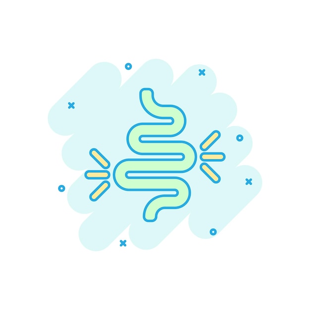 Vector icono del estreñimiento intestinal en estilo cómico ilustración de dibujos animados vectoriales de colitis en fondo blanco aislado efecto de salpicaduras del concepto de negocio del estómago