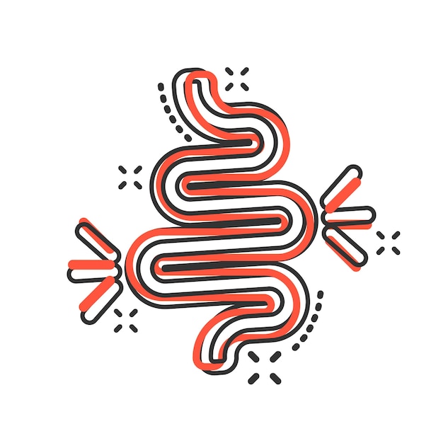 Icono del estreñimiento intestinal en estilo cómico Ilustración de dibujos animados vectoriales de colitis en fondo blanco aislado Efecto de salpicaduras del concepto de negocio del estómago